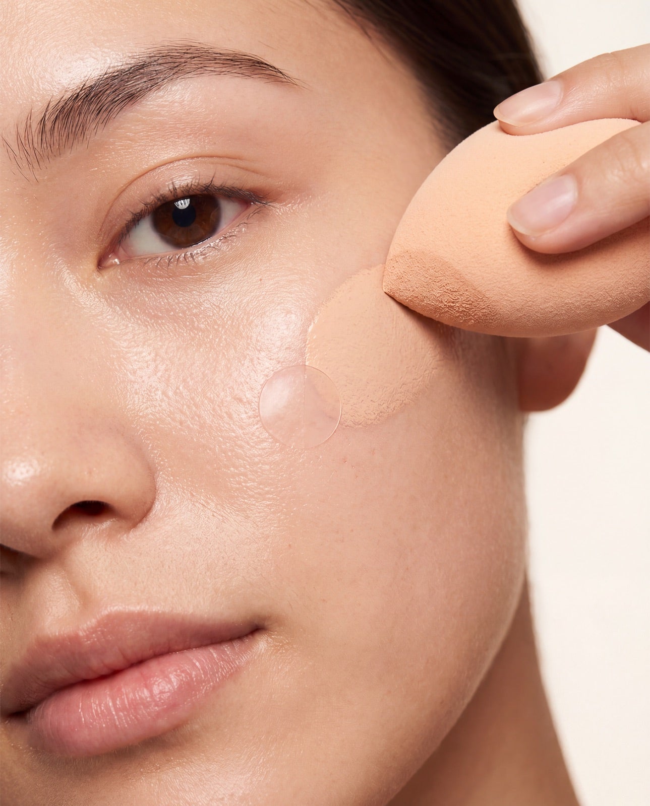 Foundation applied over a blend patch for a seamless finish